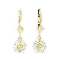14k Yellow Gold November Yellow CZ Flower Drop Leverback Earrings Measures 24x8mm Jewelry for Women