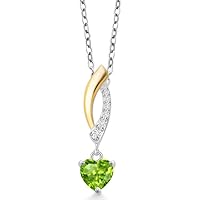 Heart Cut Created Peridot Heart 925 Sterling Silver 14K Two Tone Gold Finish Pendant Necklace for Women's & Girl's