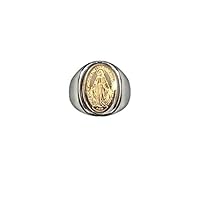 Catholic Unisex Gold Miraculous Ring Stainless Steel Catholic Miraculous Ring-Miraculous Holy Prayer Card Included (Gold)