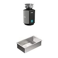 Moen GX50C Prep Series 1/2 HP Continuous Feed Garbage Disposal with Sound Reduction, Power Cord Included, Black + Moen G18180 1800 Series 31-Inch x 18-Inch Undermount 18 Gauge Stainless Steel Sink