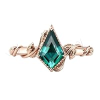 Antique Kite Shaped Emerald Engagement Ring 1 CT Gold Emerald Wedding Ring Kite Cut Emerald Leaf Style Wedding Rings Art Deco Anniversary Rings