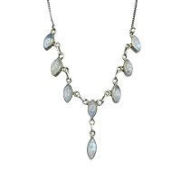 925 Sterling Silver Natural Marquise Rainbow Moonstone Wedding Necklace Gift Jewelry