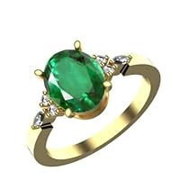 2 CTW Natural 7*9 MM Oval Emerald In 14k Solid Gold Diamond Size 1.5*3 MM Marquise Shape Diamond 1.5MM Round Diamond Weight 0.15 CTW