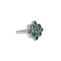 Natural Emerald Ring Flower Design 925 Sterling Silver, Genuine Emerald Gemstone-Gift for her-Emerald Jewelry-Rings For women