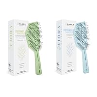 Detangler Brush by Fiora Naturals - 100% Bio-Friendly Detangling brush w/Ultra-Soft Bristles - Glide Through Tangles with Ease, For Curly, Straight, Black Natural, Women, Men, Kids (Green & Blue)
