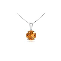 Sterling Silver Classic Round Citrine Solitaire Pendant | Linked To a Single Bale Is a Sparkling | With 18 Inch Sterling Silver Chain | For Any Occasion