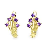 14k Yellow Gold February Purple CZ Flower Bouquet Leverback Earrings Measures 15x9mm Jewelry for Women