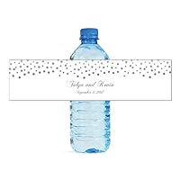 100 Silver Confetti Falling on White Background Wedding Anniversary Birthday Water Bottles Labels