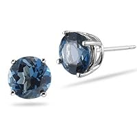 1.20 Cts of 5 mm Round AA London Blue Topaz Stud Earrings in 14K White Gold