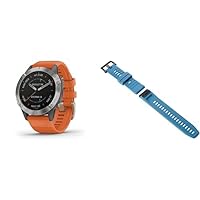 Garmin fenix 6 Sapphire, Premium Multisport GPS Watch, Features Mapping, Music, Grade-Adjusted Pace Guidance and Pulse Ox Sensors, Titanium with Orange Band + Garmin QuickFit 22 Watch Band - Lakeside Blue Silicone