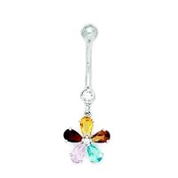 14k White Gold Yellow Pink Blue Deep Red Topaz CZ 14 Gauge Flower Belly Ring Measures 34x12mm Jewelry Gifts for Women