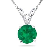 May Birthstone - Natural Round Emerald Solitaire Pendant AA Quality in 14K White Gold From 3MM - 5.5MM