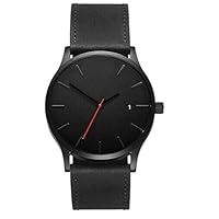 Stainless Steel Swiss-Quartz Watch with Leather Calfskin Strap, Black, 20 (Model: SS20-dr1-4485)