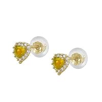 Little Girls 14K Yellow Gold Simulated Birthstone Silicone Back Heart Shaped Earrings