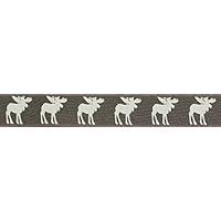 15mm Berisford Christmas Moose Print Ribbon Smoked Grey - per metre