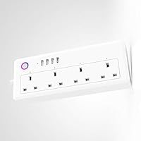 EXCALIBUR - WiFi Wireless UK Smart Plug Socket Extension Lead USB For Alexa Google Home Nest
