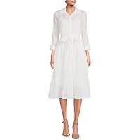 Taylor Women's Solid Swiss-Dot Belted Cotton Shirtdress (Off White Ivory, 6)