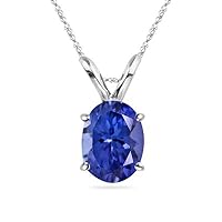 3/4 (0.71-0.80) Cts of 7x5 mm AAA Oval Tanzanite Solitaire Pendant in 18K White Gold