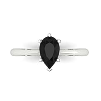 1.0 carat Pear Cut Solitaire Natural Black Onyx Proposal Wedding Bridal Anniversary Ring 18K White Gold