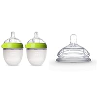 Comotomo Baby Essential Bundle Baby Bottle, Green, 5 oz and Slow Flow Silicone Replacement Nipple