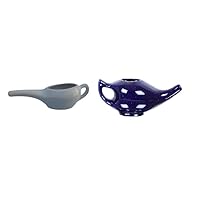 WHOLELIFEOBJECTS Leak Proof Durable Porcelain Ceramic Neti Pot Hold White 200 ML And Blue 230 ML Water Comfortable Grip Microwave and Dishwasher Safe