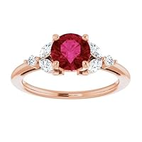 Trillium 1 CT Ruby Diamond Ring 14k Rose Gold, Elvish Red Ruby Ring, Round & Marquise Ruby Engagement Ring, July Birthstone Ring, 15 Anniversary