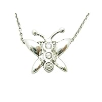 14k White Gold Finish Genuine White Round Diamond Butterfly Design Halo Necklace New Gift