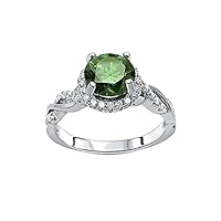 Round Cut Emerald & Cubic Zirconia Halo Twisted Engagement Ring For Womens & Girls 14k White Gold Plated 925 Sterling Silver.