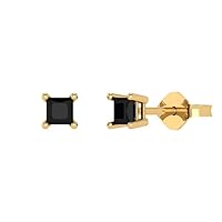0.6 ct Princess Cut Solitaire VVS1 Fine Natural Black Onyx Pair of Stud Earrings Solid 18K Yellow Gold Butterfly Push Back