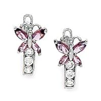 14k White Gold June Lt Purple CZ Butterfly Angel Wings Leverback Earrings Measures 12x7mm Jewelry for Women