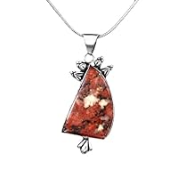 925 Sterling Silver Red Brecciated Jasper Gemstone Pendant Necklace Gift Jewelry