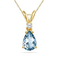 0.02 Cts Diamond & 0.60 Cts of 7x5 mm AAA Pear Aquamarine Pendant in 18K Yellow Gold