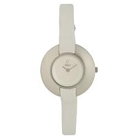 Obaku Women's V135LCIRW Round Silver Dial White Leather Watch