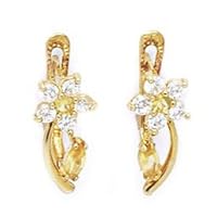 14k Yellow Gold November Yellow CZ Flower and Leaf Leverback Earrings Measures 16x6mm Jewelry for Women