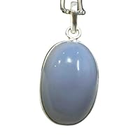Handmade 925 Sterling Silver Plated Oval Blue Agate Pendant Necklace Gift Jewelry