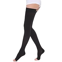 Compression Stockings for Men and Women, 1 Pair Thigh High Compression Socks 20-30 mmHg Compression Stockings with Treatment for Running,Varicose Veins Nursing (Black, Large)