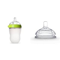 Comotomo Baby Essential Bundle Green Baby Bottle, 8oz and Fast Flow Nipple - BPA-Free, Anti-Colic, Mimics Breastfeeding
