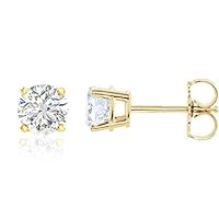 1/4 Carat Total Weight IGI Certified Round Diamond Stud Earrings 4 Prong Push Back (H-I Color, SI2-I1 Clarity) 14K Yellow Gold Diamond Earrings for Women Men