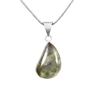 Sterling Silver 925 Gorgeous Prehnite Gemstone Small Pendant With Chain Handmade Jewelry