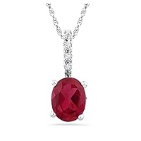 Oval Cut Created Ruby Solitaire 925 Sterling Silver 14K White Gold Finish Pendant Necklace for Women's & Girl's