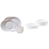 Corelle MilkGlass 12-Piece Dinnerware Set, Service for 4, Lightweight & 4-Pc Versa Bowls for Pasta, Salad and More, Service for 4, Durable and Eco-Friendly 30-Oz, Compact Stack Bowl Set