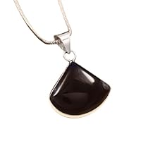 925 Sterling Silver Pretty Triangle Black Agate gemstone Bezel Pendant With Chain Handmade Jewelry