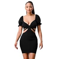 BLINIC Side Cutout Back Tie Detail Bodycon Fit Short Dress for Women | Short Sleeves Cocktail Dress for Evening Party