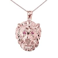 Solid Rose Gold Diamond Cut Lion Head Pendant Necklace - Gold Purity:: 10K, Pendant/Necklace Option: Pendant With 22