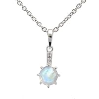 RKGEMS 925 Silver Round Pendant, Birthstone Jewelry, Blue Fire Moonstone Necklace, Sterling Silver Jewelry, Wedding Pendant