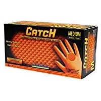 Adenna CAT458 Catch 9 Mil Powder-Free Nitrile Gloves, Raised Grip, X-Large, Orange, Box of 100