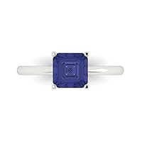 1.55 ct Asscher Cut Solitaire Genuine Simulated Blue Tanzanite Stunning Classic Statement Ring 14k White Gold for Women