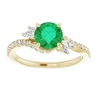 Twist 2 CT Swirl Emerald Engagement Ring 18k Gold, Bypass Green Emerald Ring, Cross Over Emerald Diamond Wedding Ring, May Birthstone Bridal Ring Anniversary Ring Proposal Promise Ring