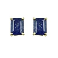Blue Sapphire Octagon Shape Gemstone Jewelry 925 Sterling Silver Stud Earrings For Women/Girls | Yellow Gold Plated