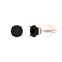Clara Pucci 1.0 ct Round Cut Solitaire Genuine Natural Black Onyx Pair of Designer Stud Earrings Solid 14k Pink Rose Gold Push Back